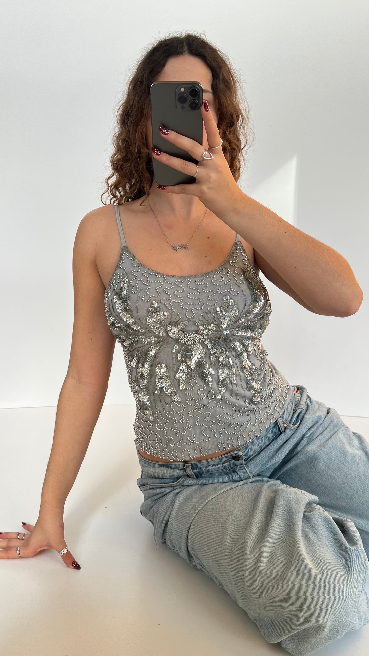 00s grey silver sequin cami- size S/M