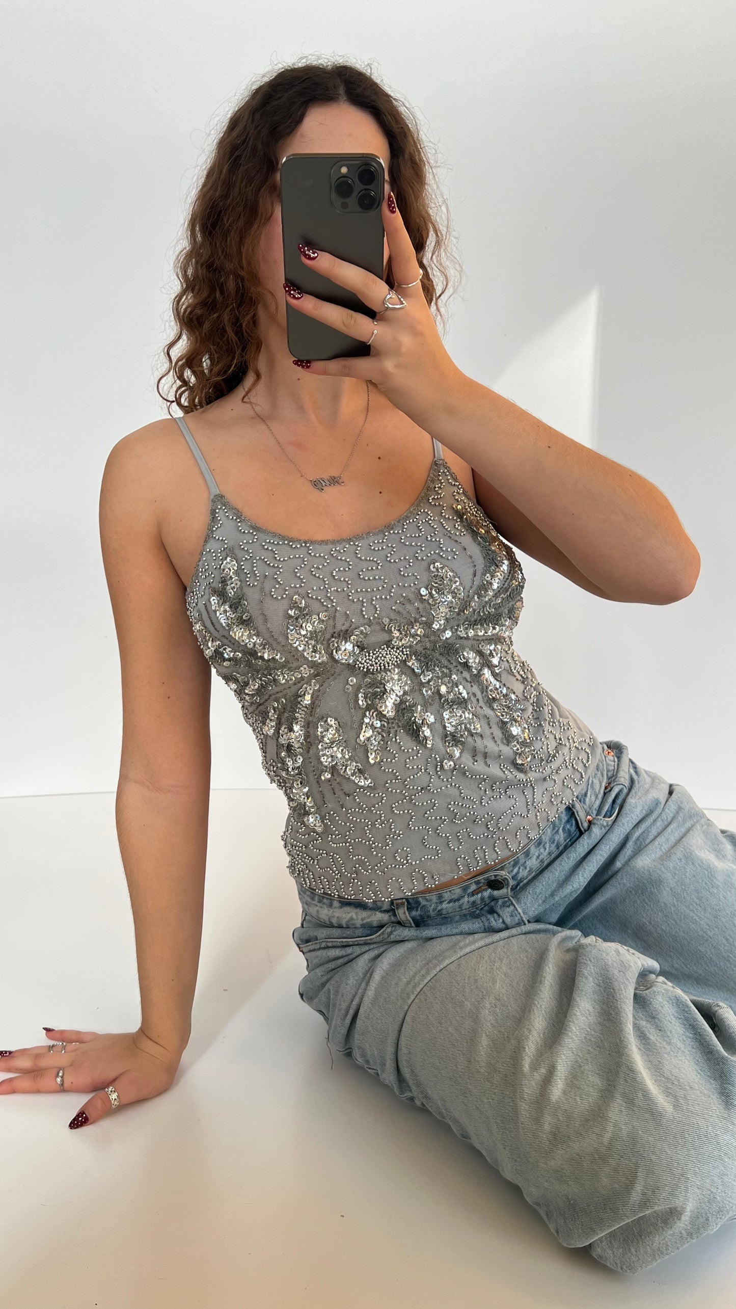 00s grey silver sequin cami- size S/M