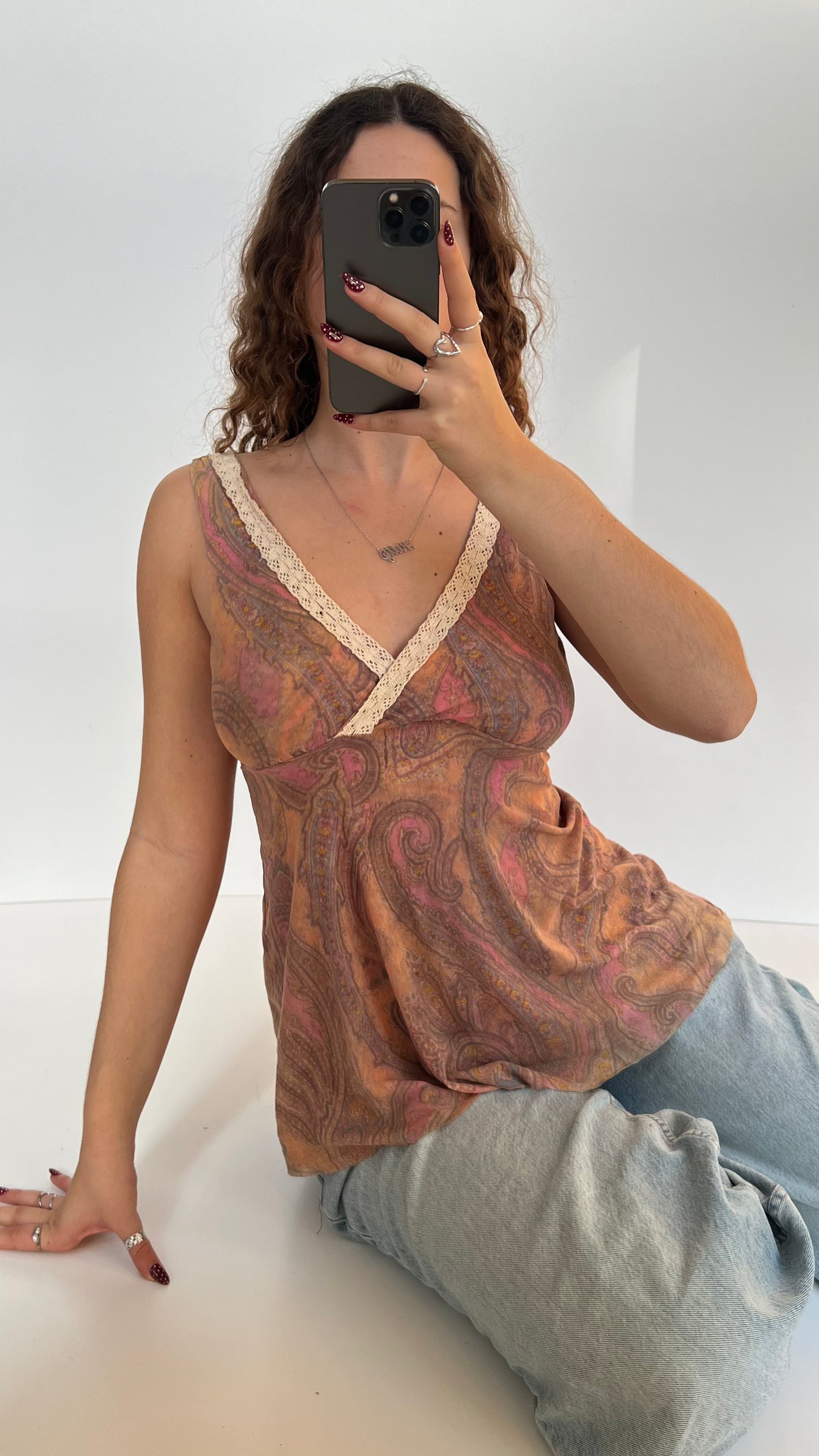 00s pink yellow mesh babydoll top- size M