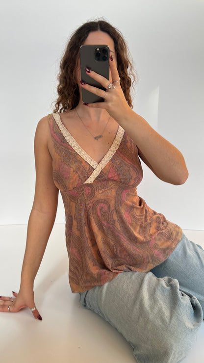 00s pink yellow mesh babydoll top- size M