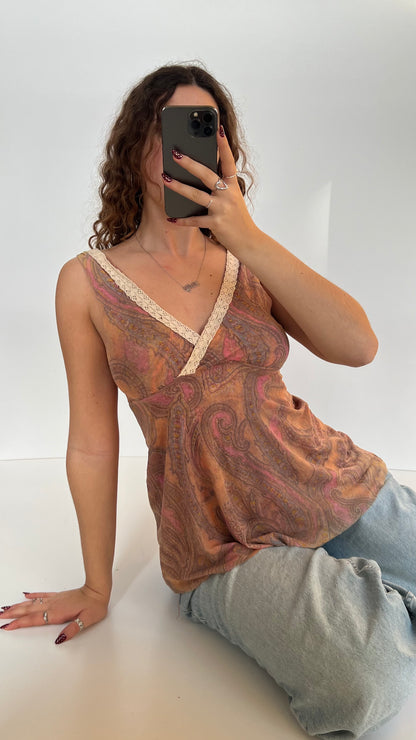 00s pink yellow mesh babydoll top- size M