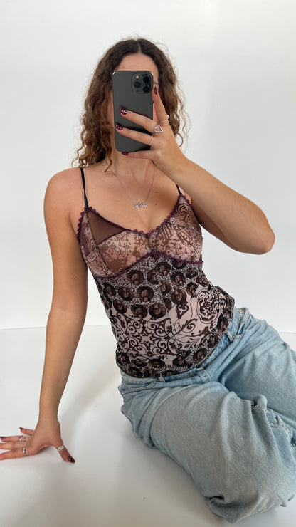 00s brown patterned cami- size S