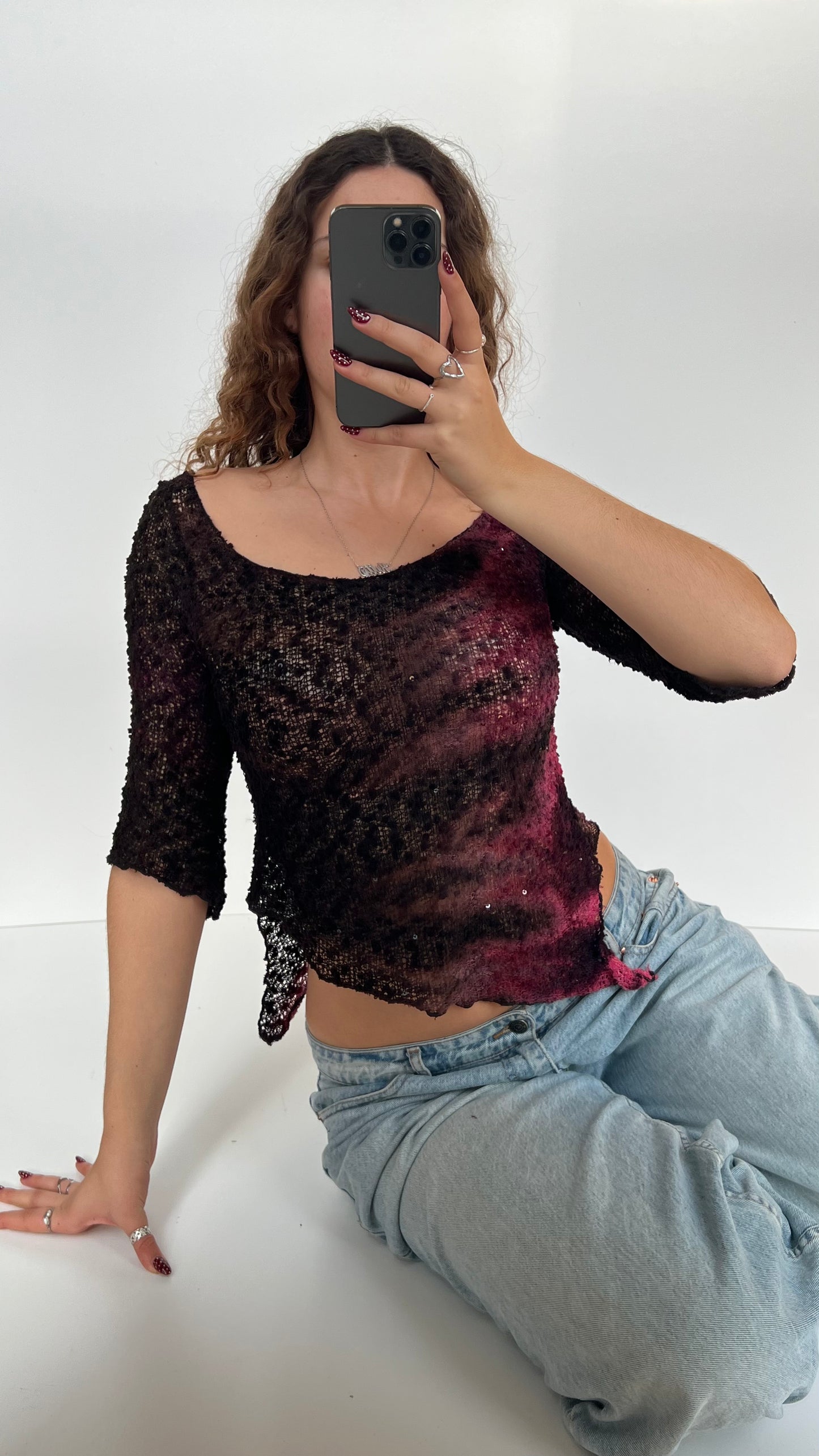 00s pink crochet top- size S