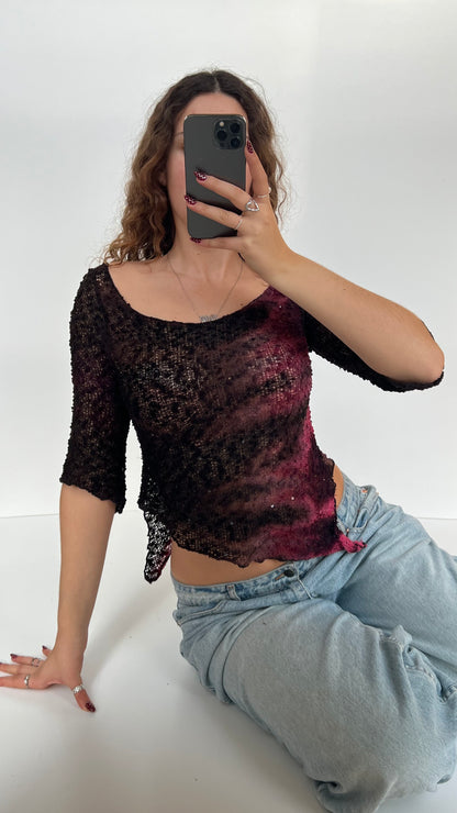 00s pink crochet top- size S