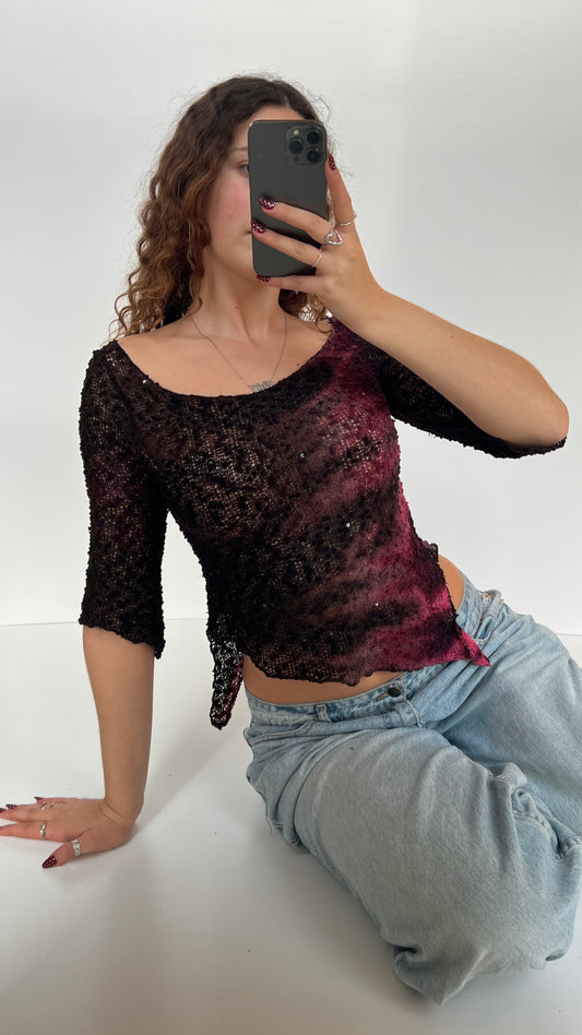 00s pink crochet top- size S