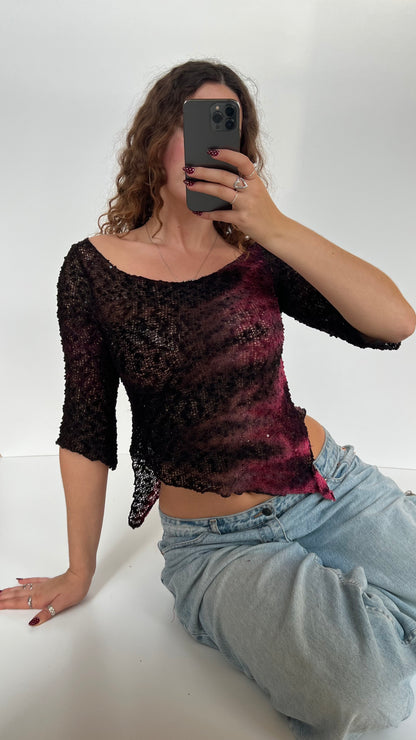 00s pink crochet top- size S