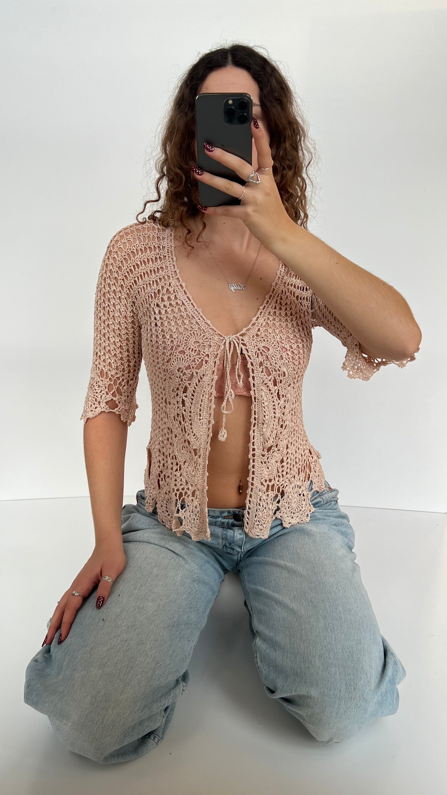 00s cream crochet cardigan- size M