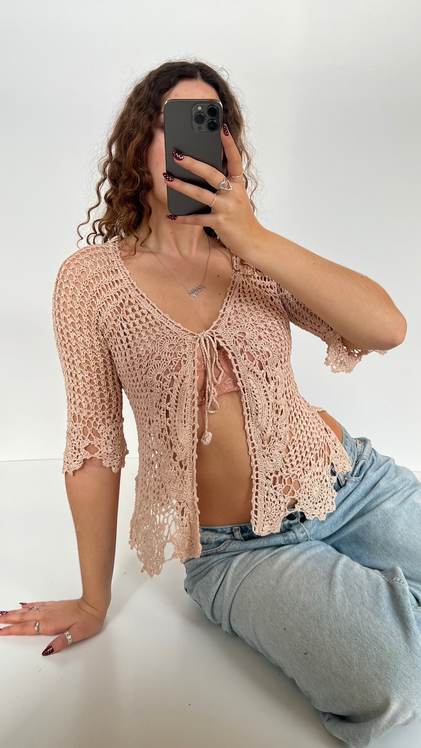 00s cream crochet cardigan- size M