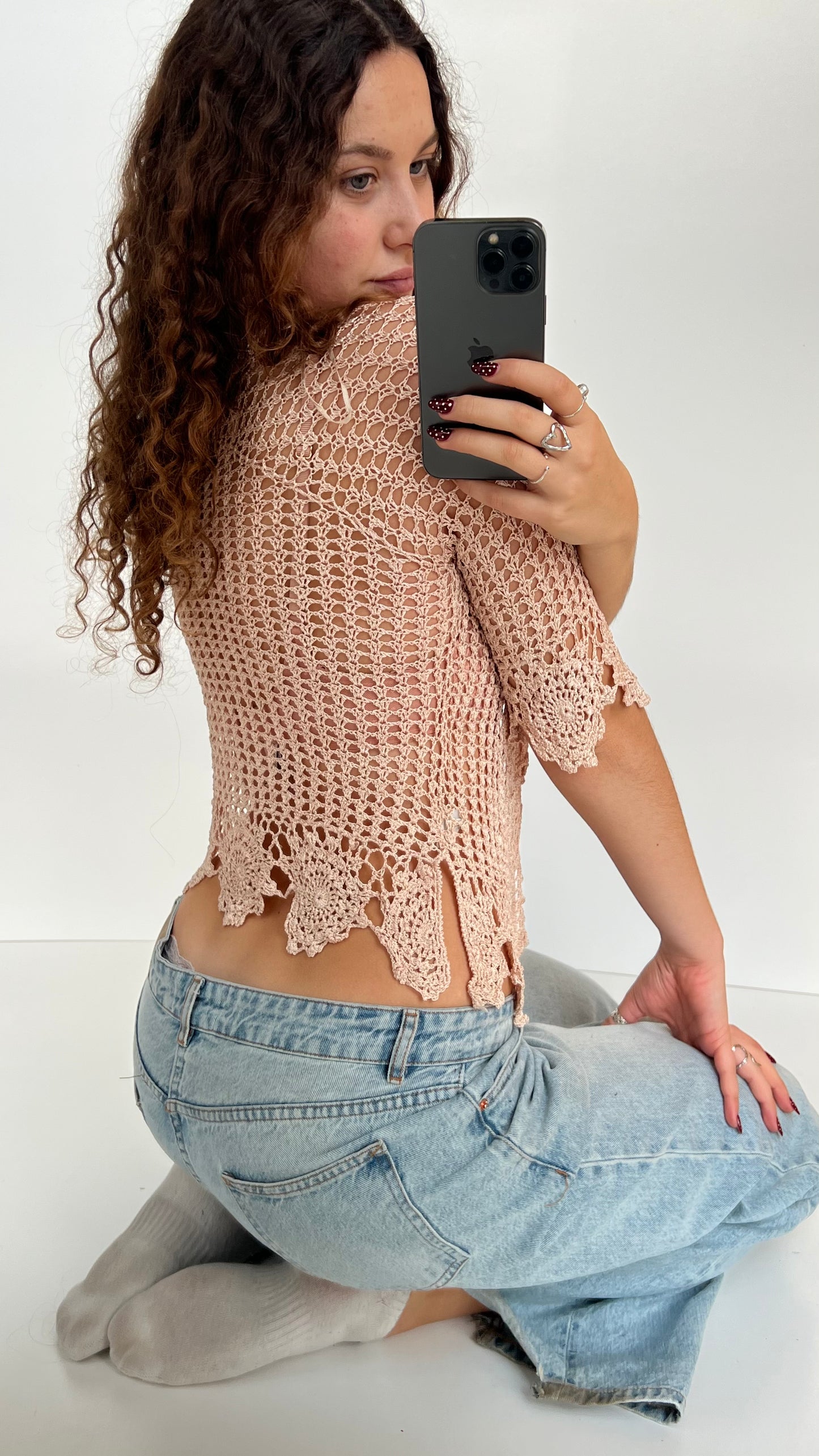 00s cream crochet cardigan- size M