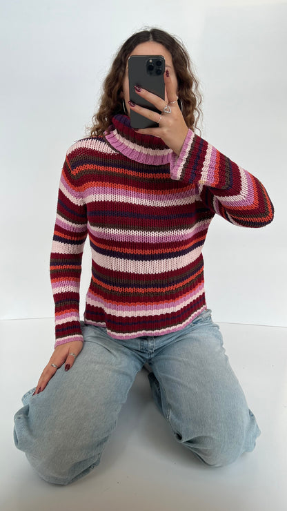 00s pink striped knit jumper- size M
