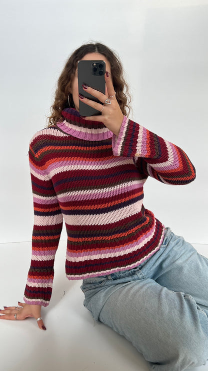 00s pink striped knit jumper- size M