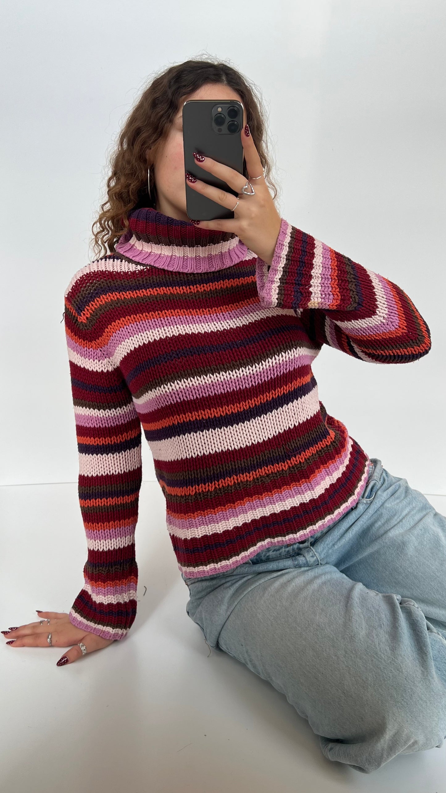 00s pink striped knit jumper- size M