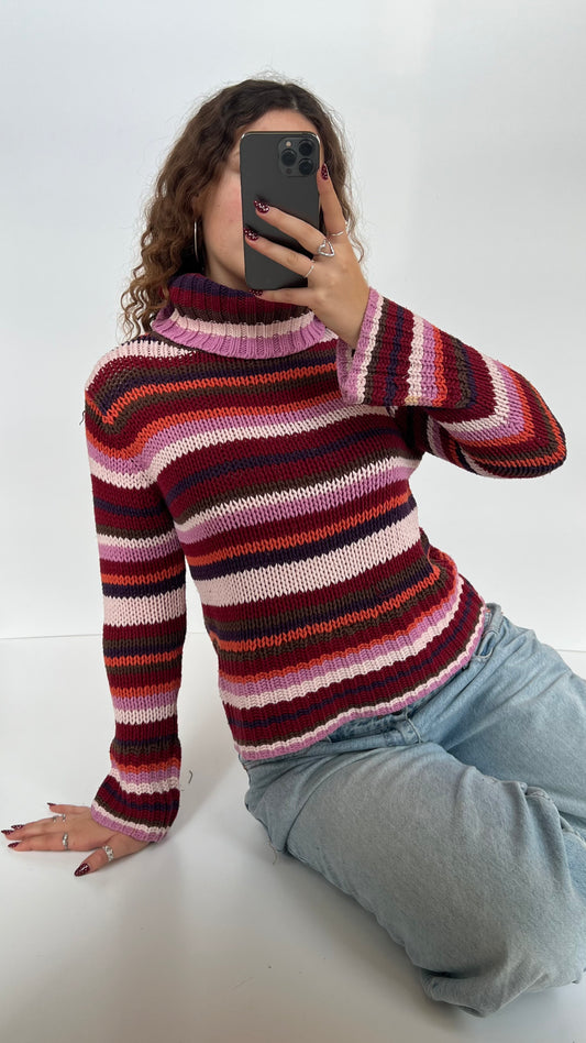 00s pink striped knit jumper- size M