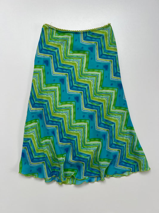 00s green blue mesh midi skirt- size XS