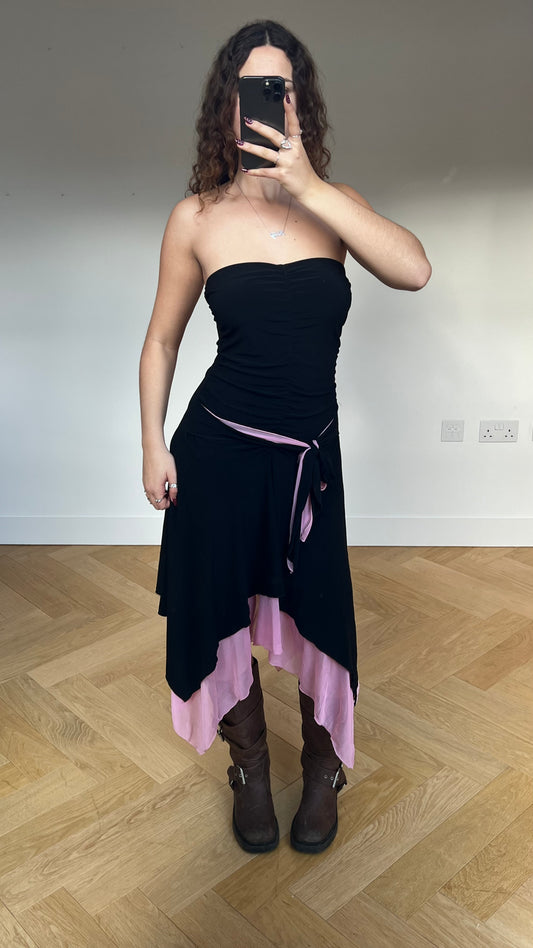 00s black pink maxi dress- size M/L