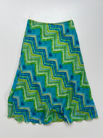 00s green blue mesh midi skirt- size XS