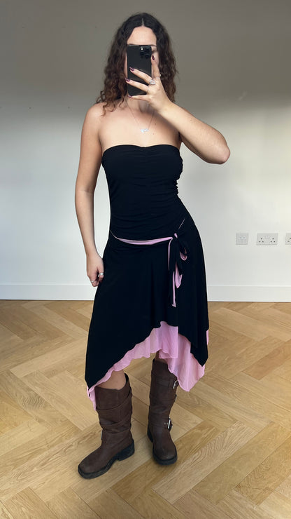 00s black pink maxi dress- size M/L