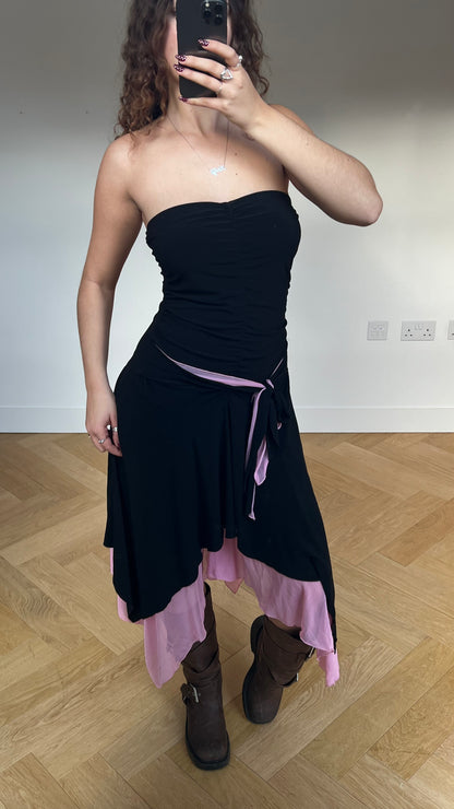 00s black pink maxi dress- size M/L