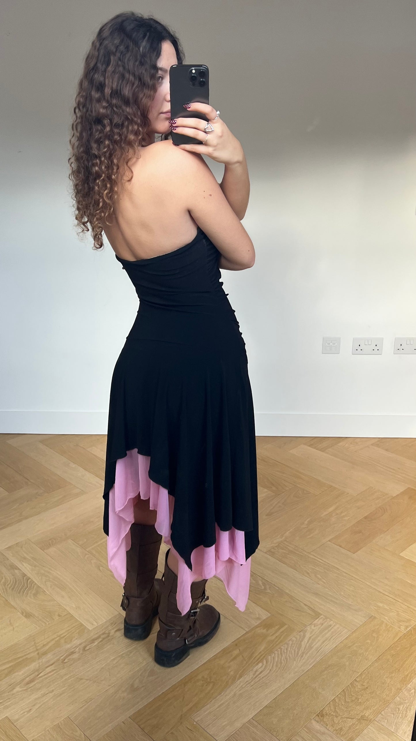 00s black pink maxi dress- size M/L