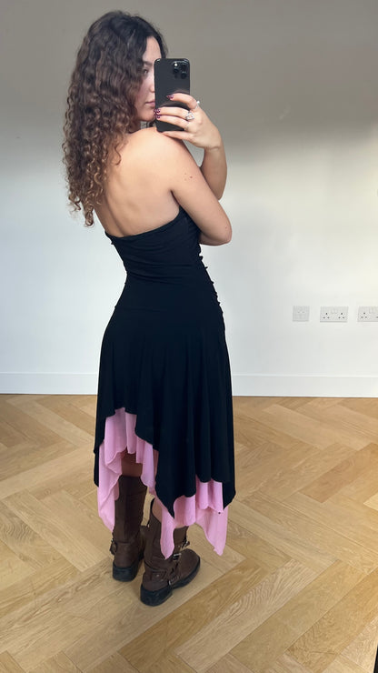 00s black pink maxi dress- size M/L