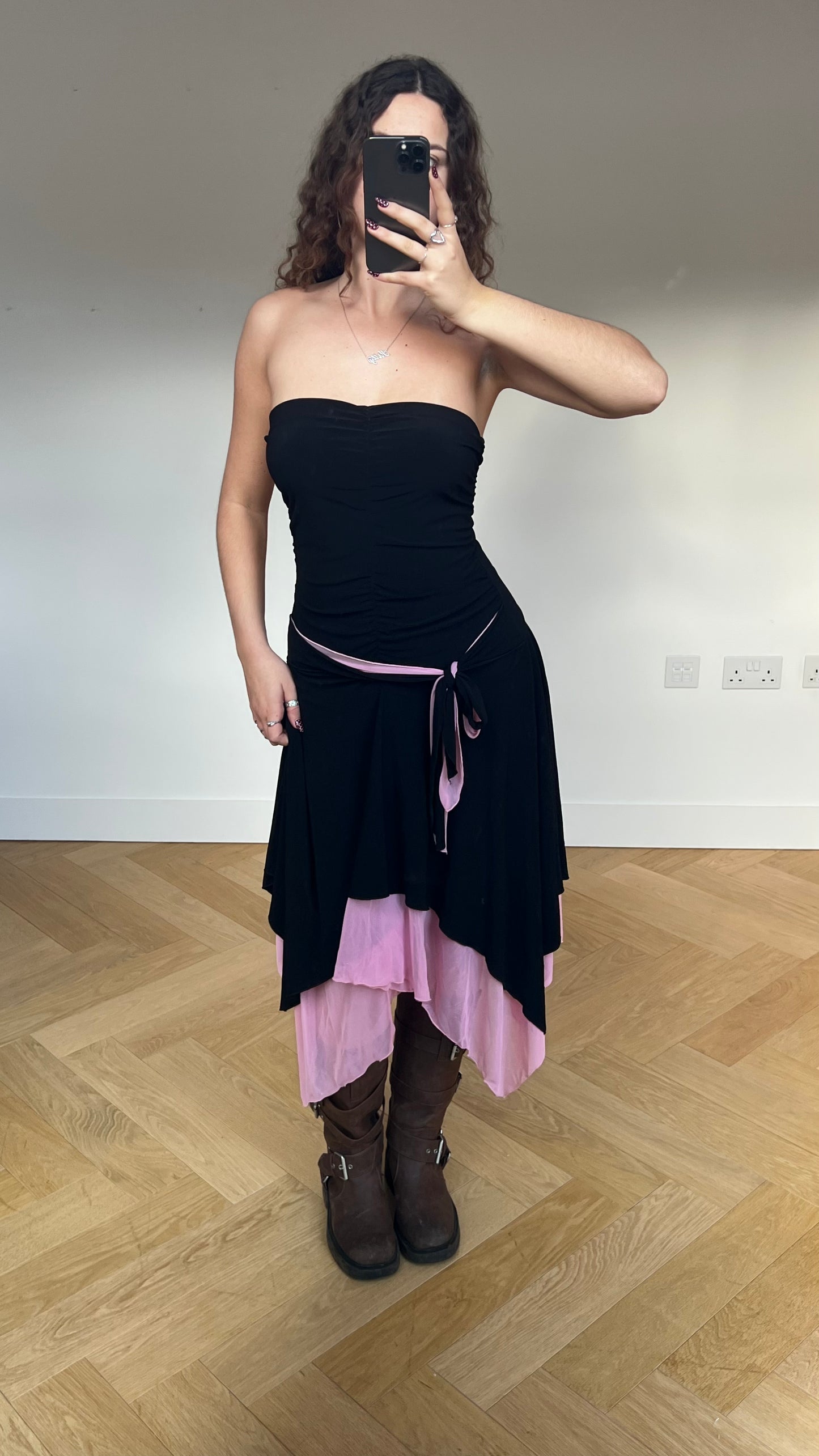 00s black pink maxi dress- size M/L