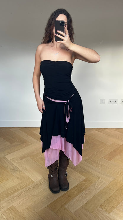 00s black pink maxi dress- size M/L