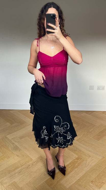 00s black mesh sequin midi skirt- size M