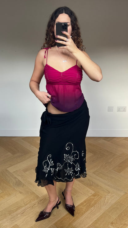 00s black mesh sequin midi skirt- size M