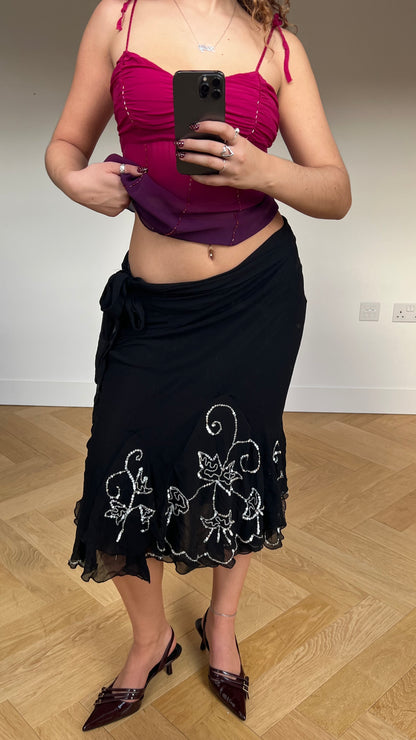 00s black mesh sequin midi skirt- size M