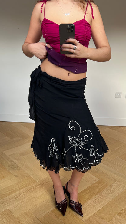 00s black mesh sequin midi skirt- size M