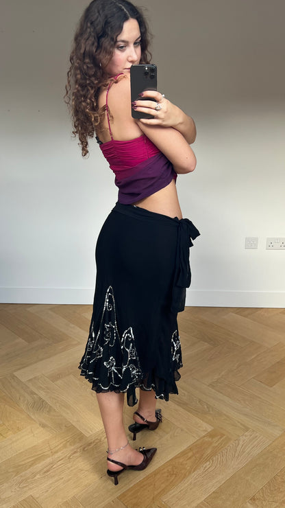 00s black mesh sequin midi skirt- size M