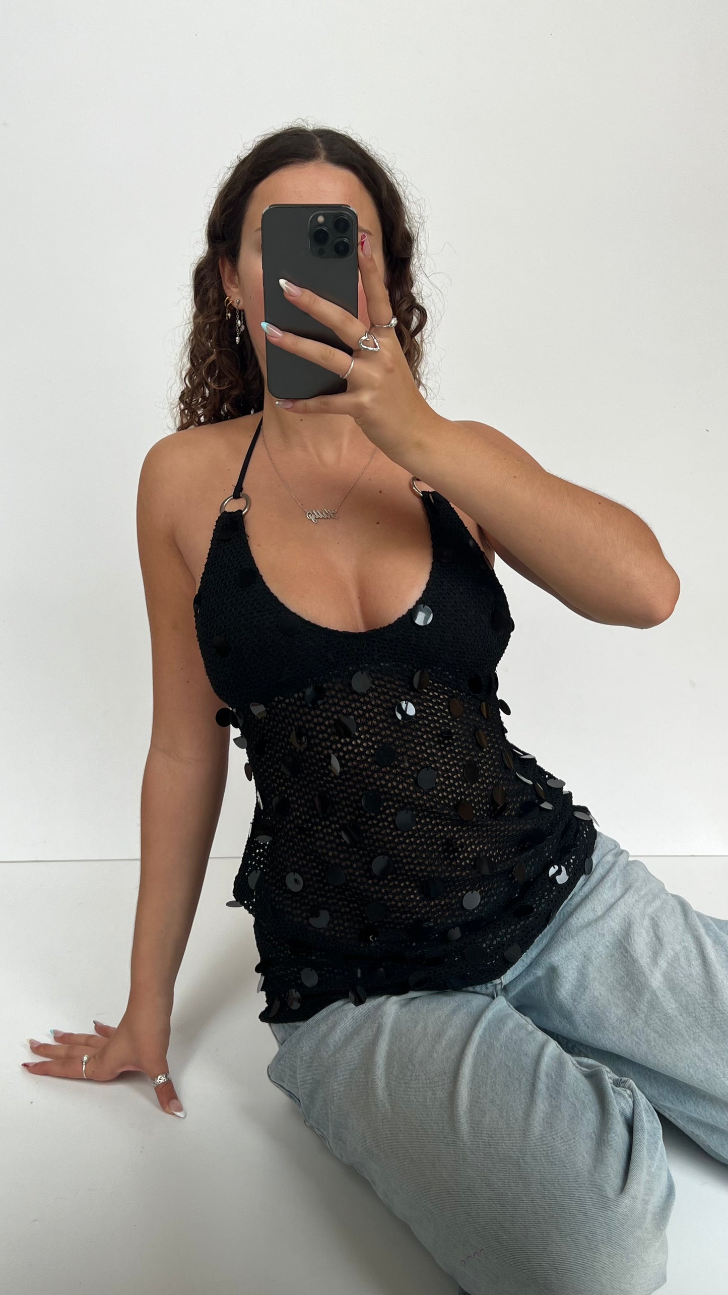 00s black crochet cami- size M