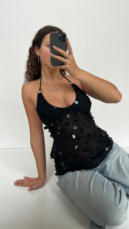 00s black crochet cami- size M