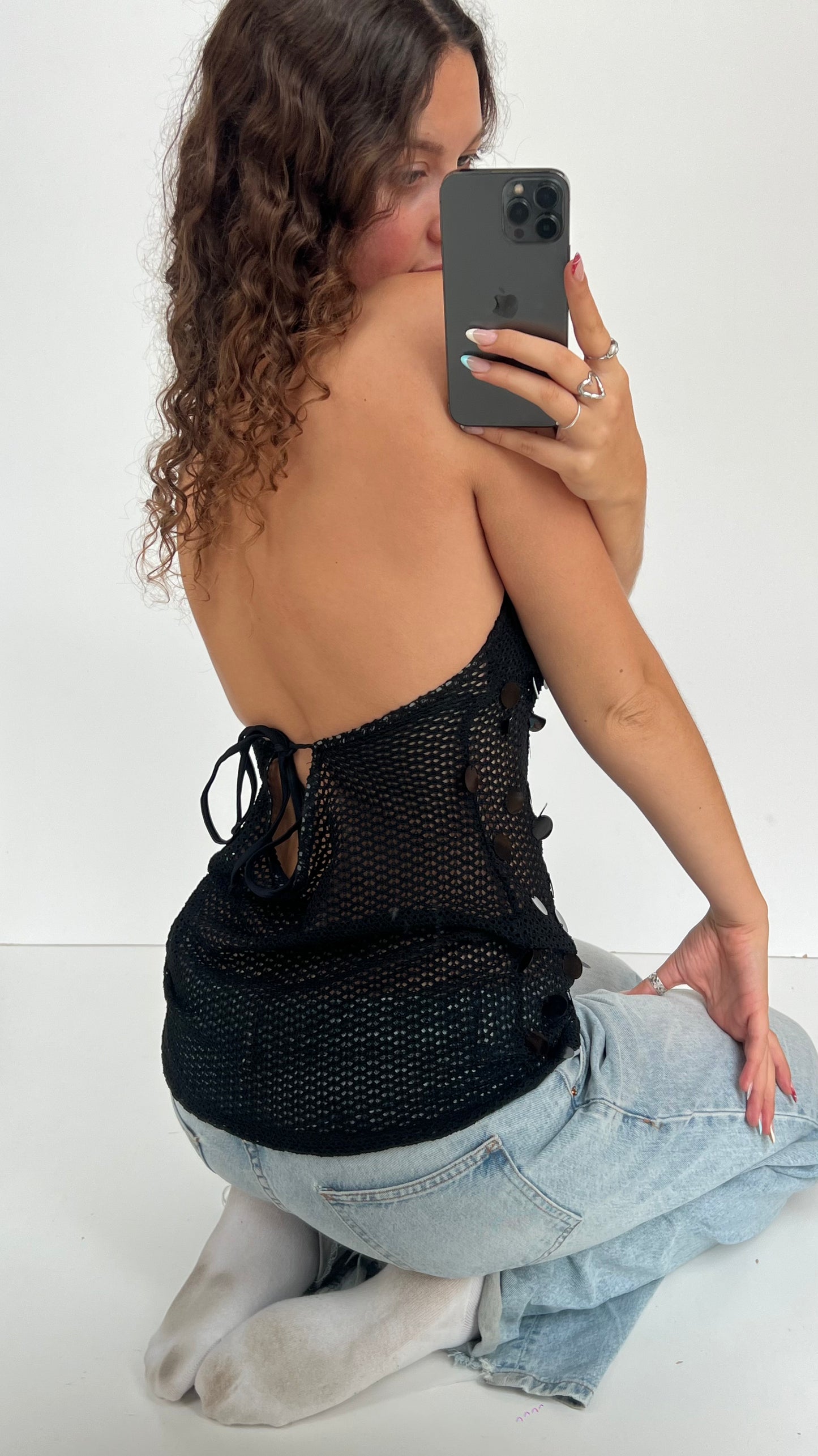00s black crochet cami- size M