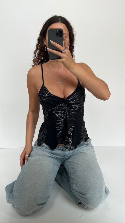 00s black glitter cami- size S