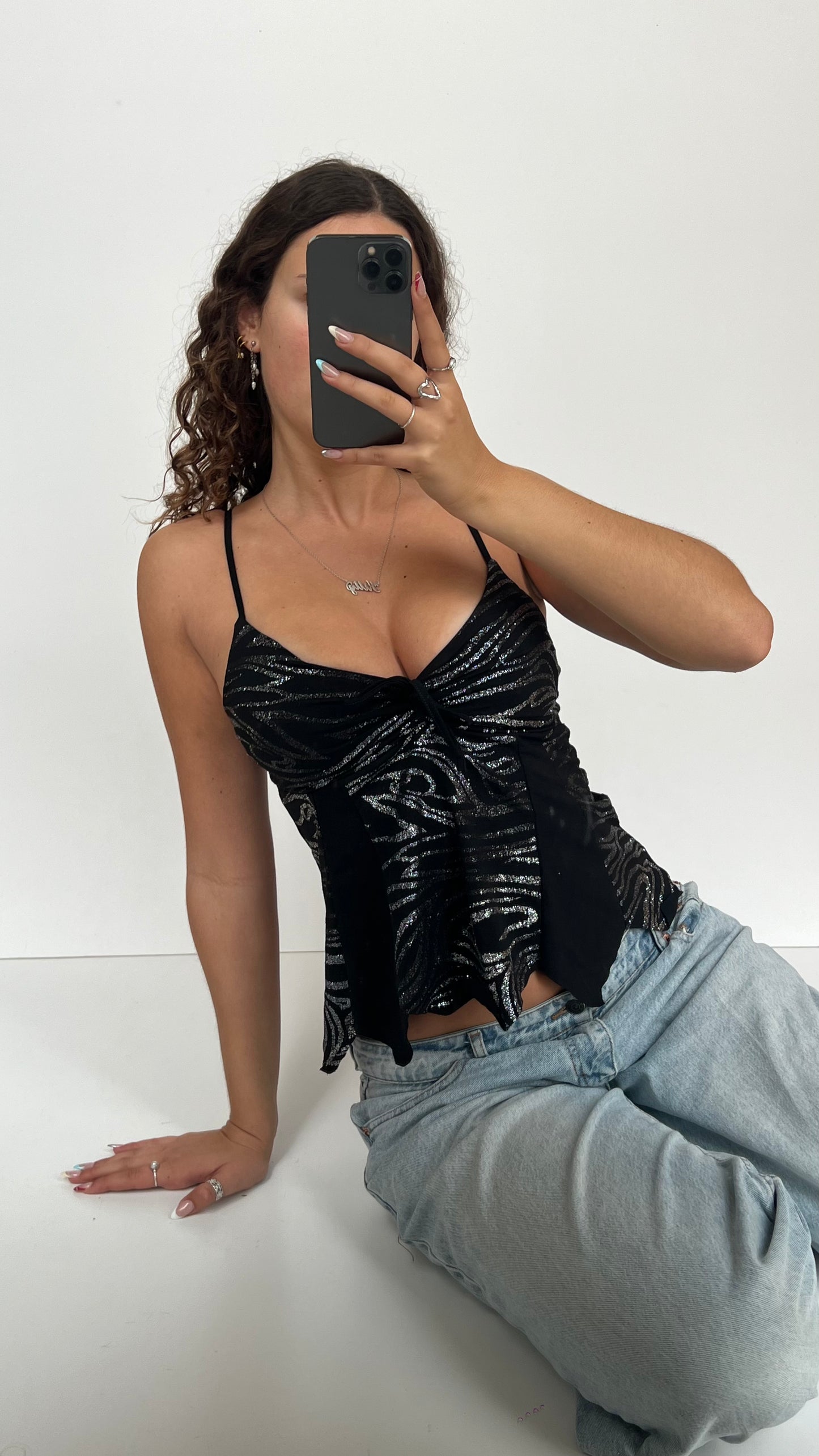 00s black glitter cami- size S