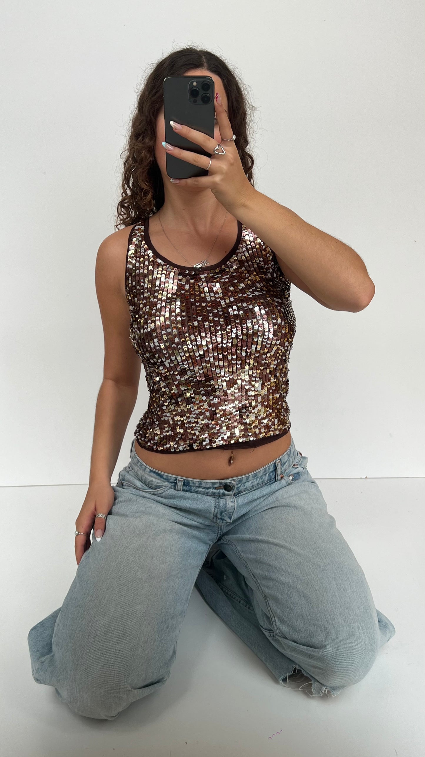 00s brown sequin tank top- size S/M