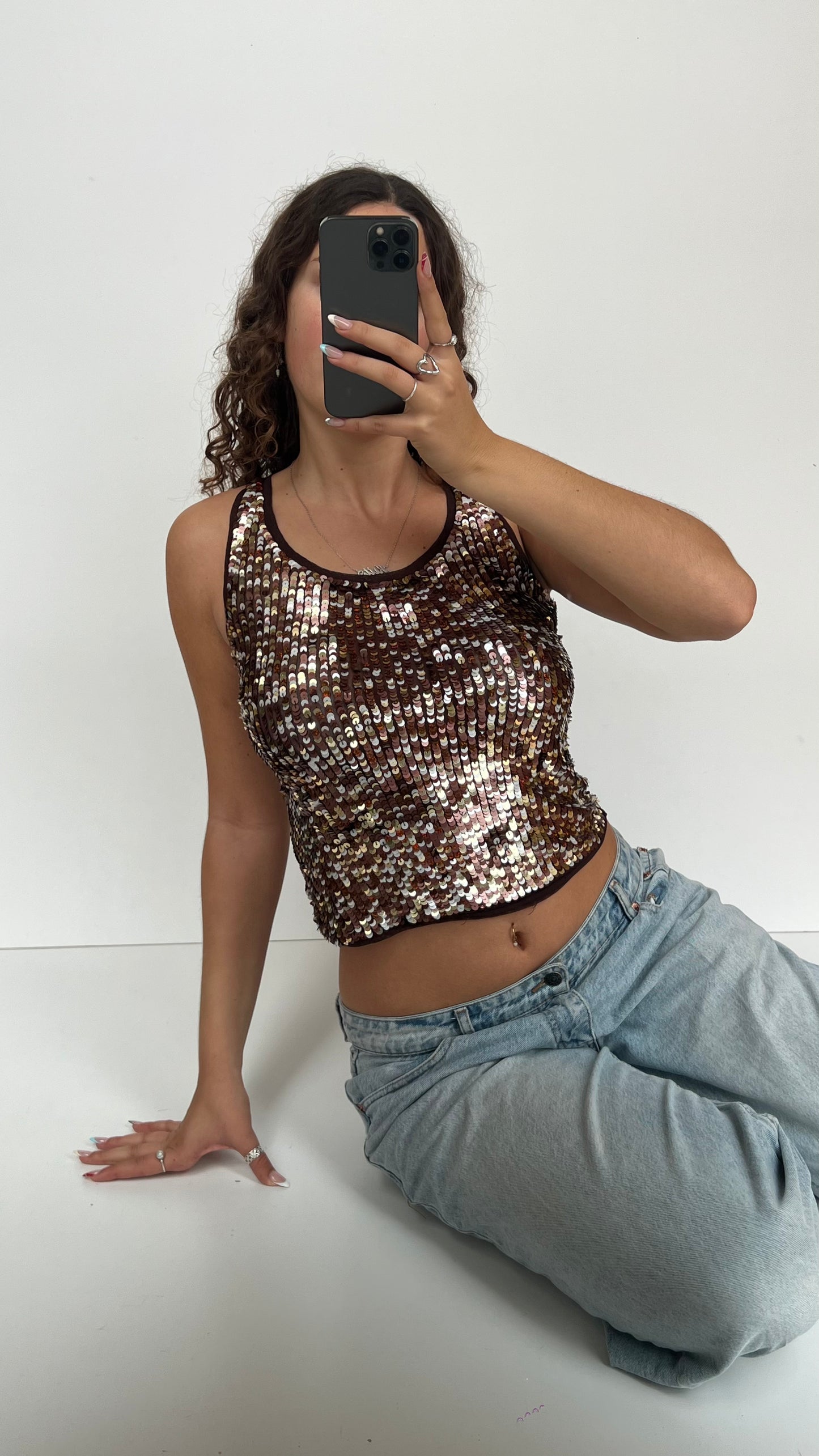 00s brown sequin tank top- size S/M