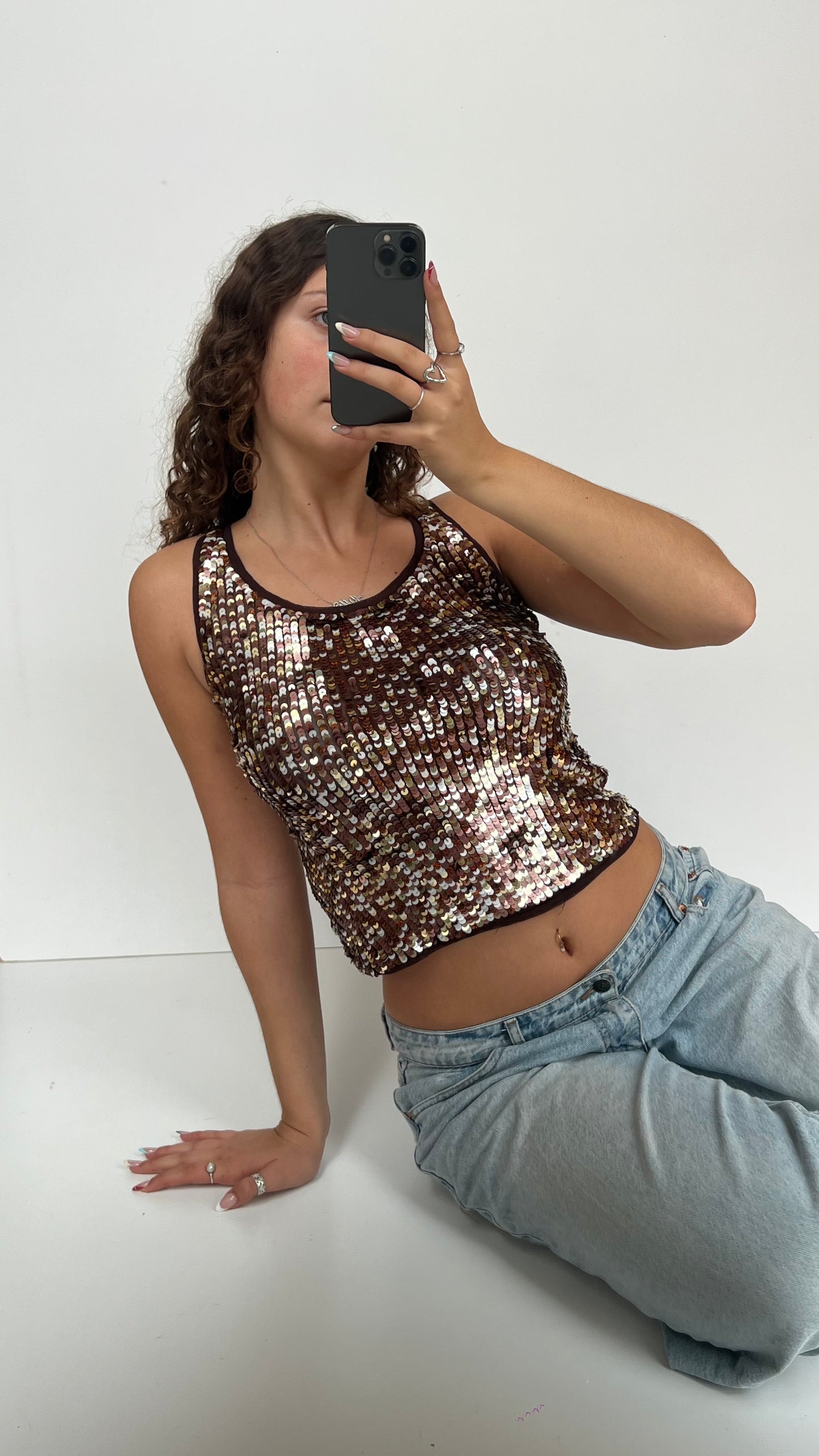 00s brown sequin tank top- size S/M