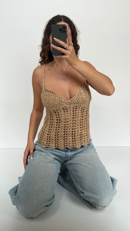 00s gold crochet cami- size M