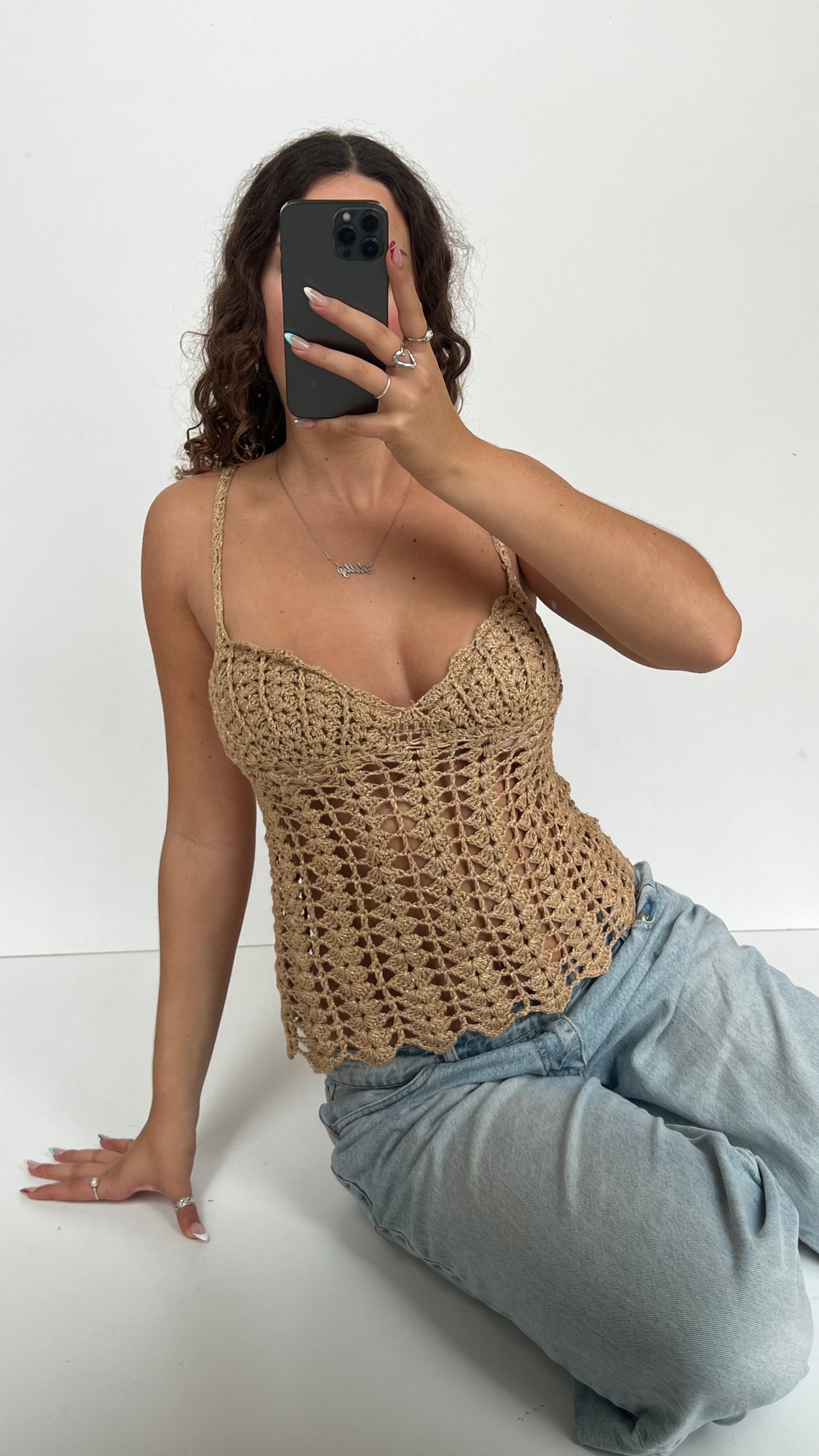 00s gold crochet cami- size M