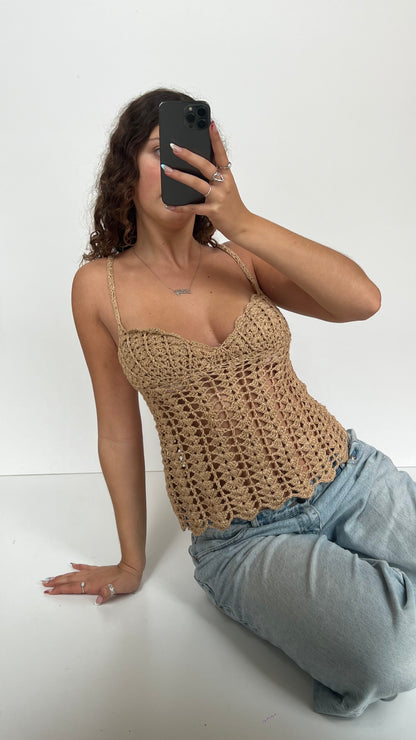 00s gold crochet cami- size M