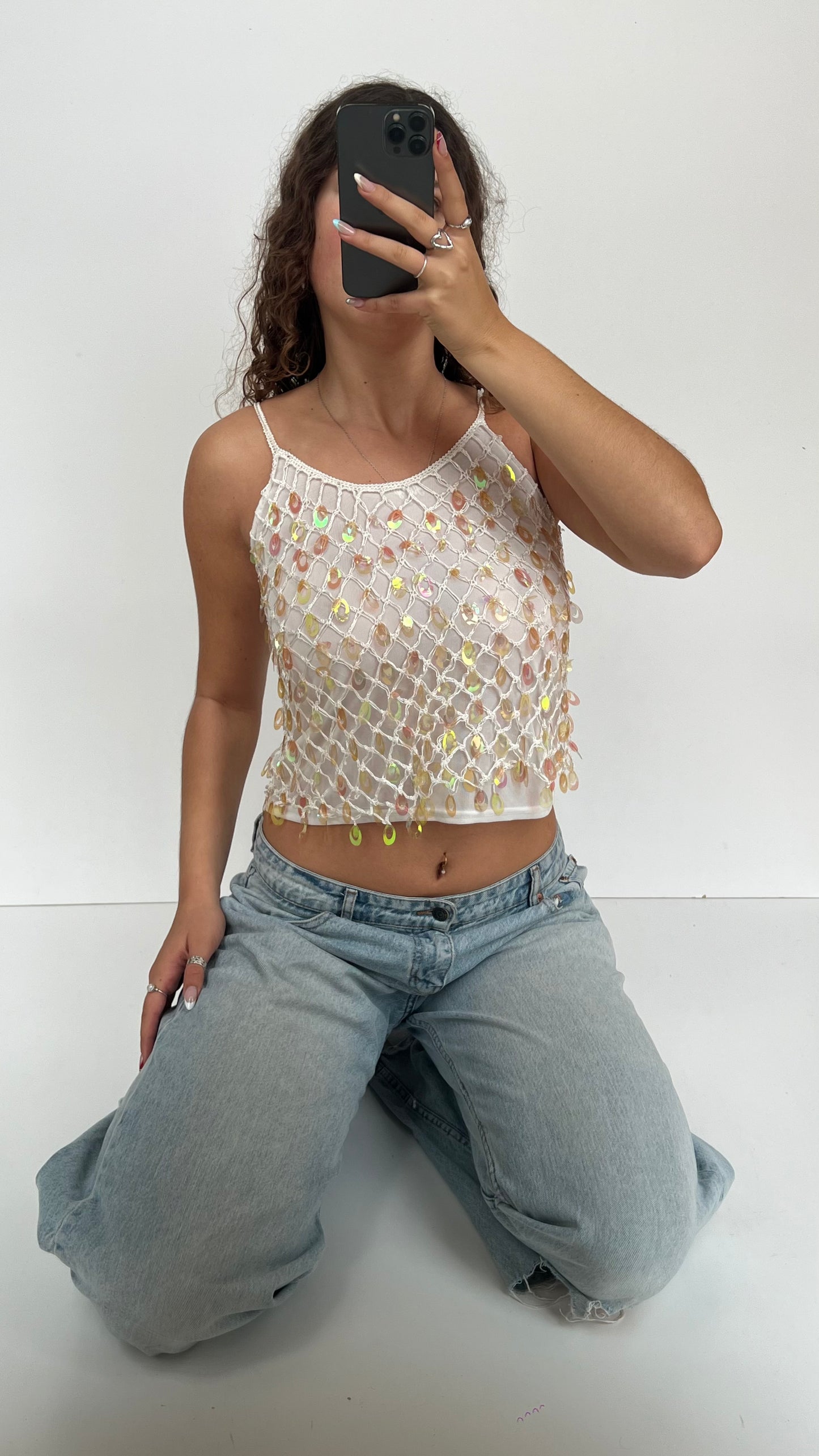 00s white sequin cami- size S