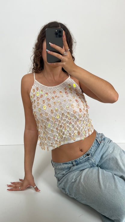 00s white sequin cami- size S