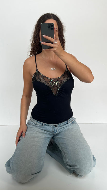 00s black sequin lace cami- size M
