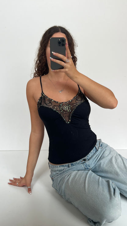 00s black sequin lace cami- size M