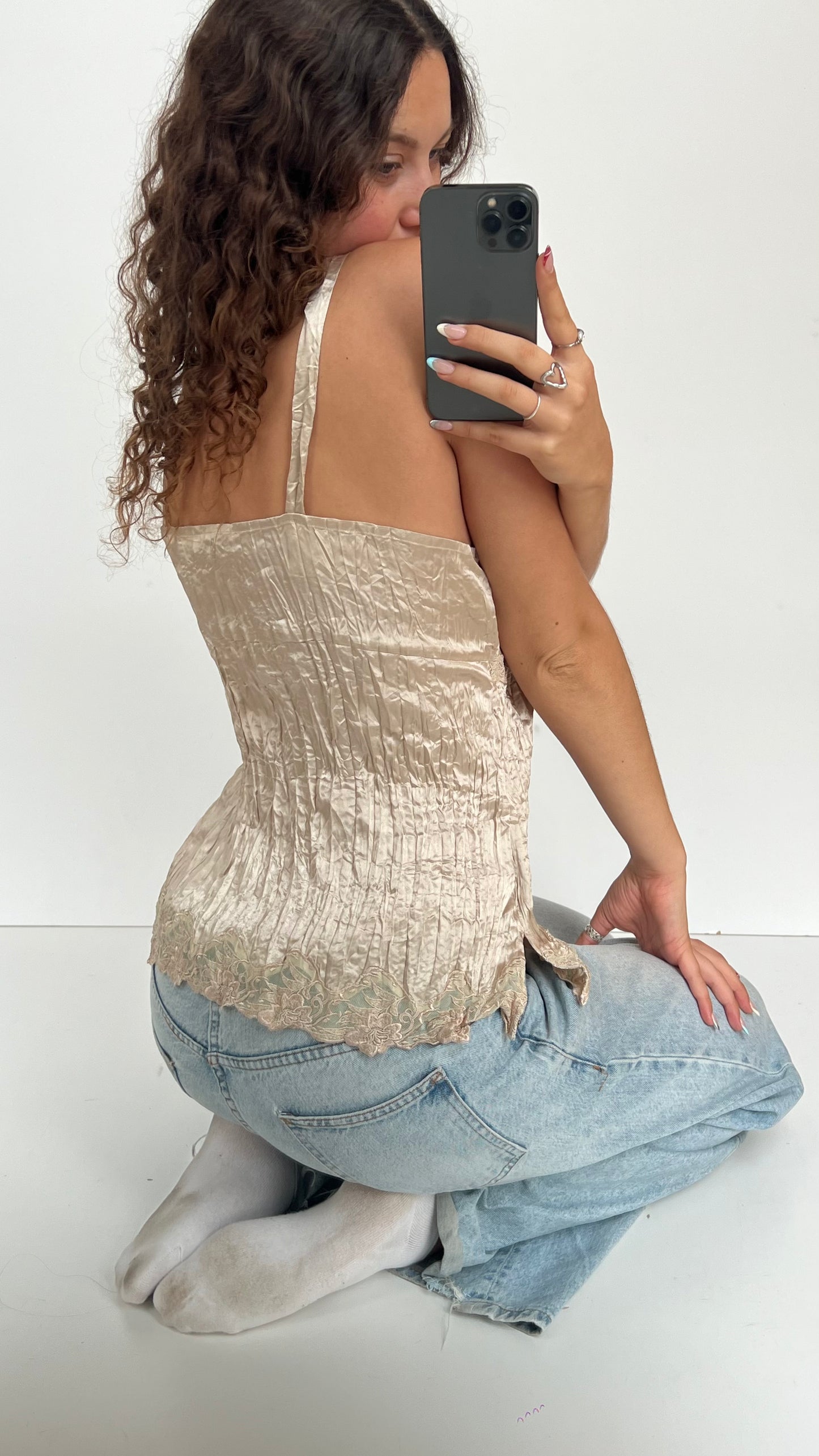 00s gold crochet cami- size XL