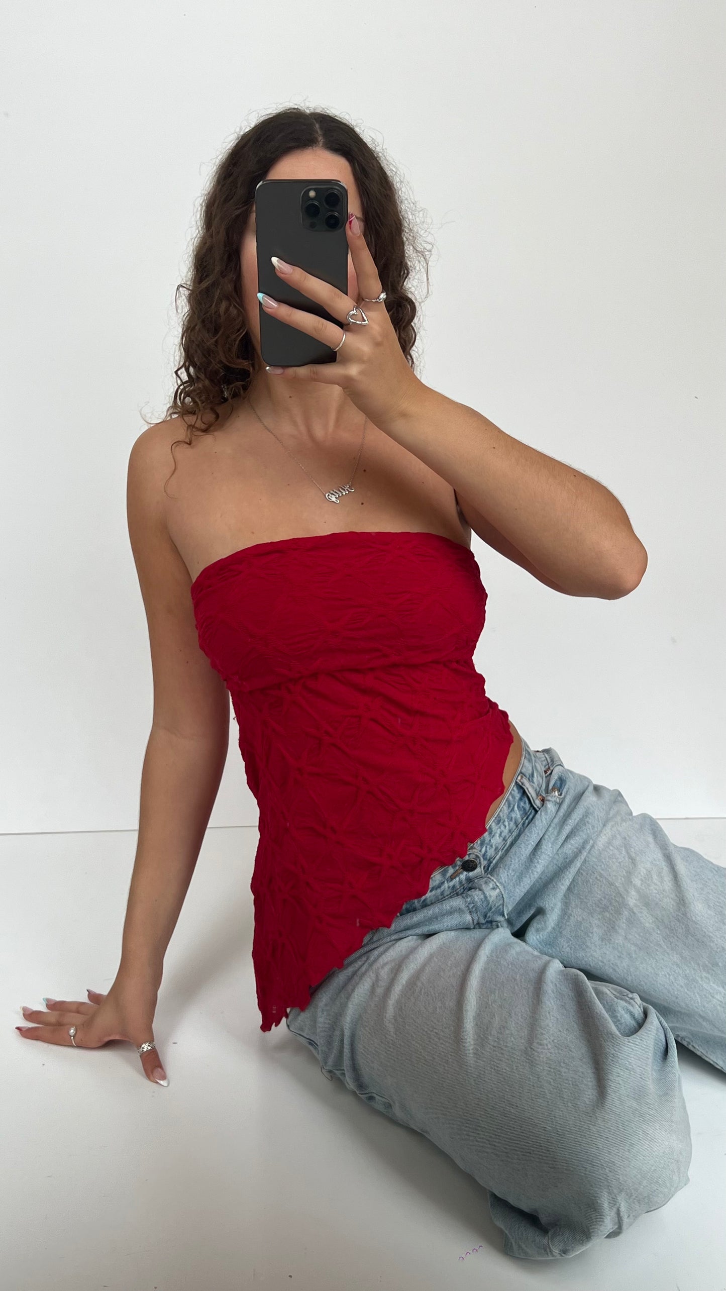 00s red asymmetric cami- size S