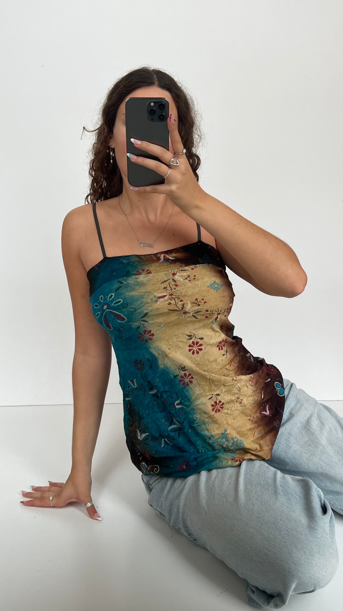 00s boho brown blue cami- size L