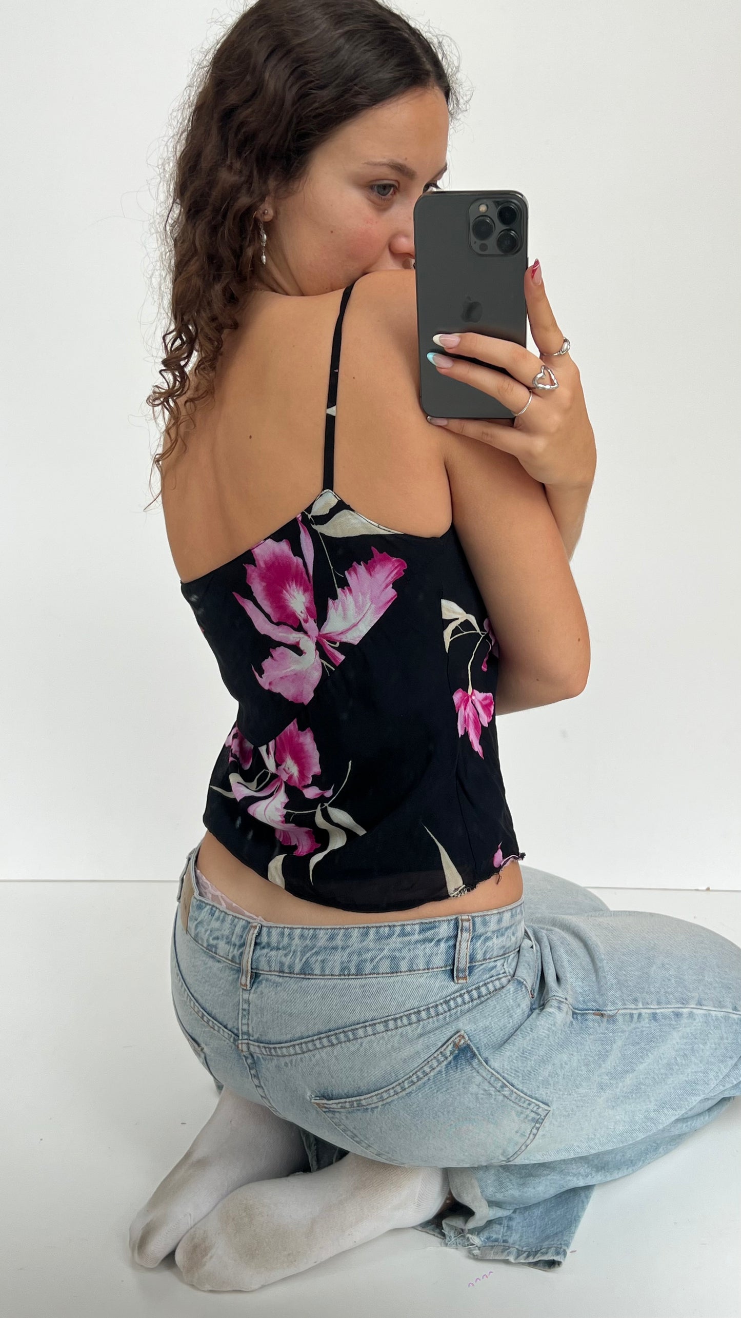 00s black floral cami- size M